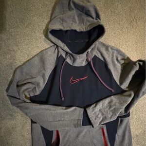 Nike Navy and Gray Hoodie with Red Logo